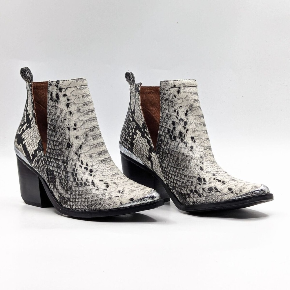 Jeffrey Campbell Cromwell White Snake Print Leather Western Cowboy Boots